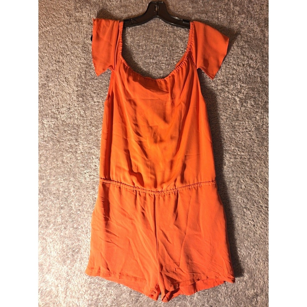 NWT Rebecca Minkoff Orange Off Shoulder Romper Small Ruffle Waist Jumpsuit